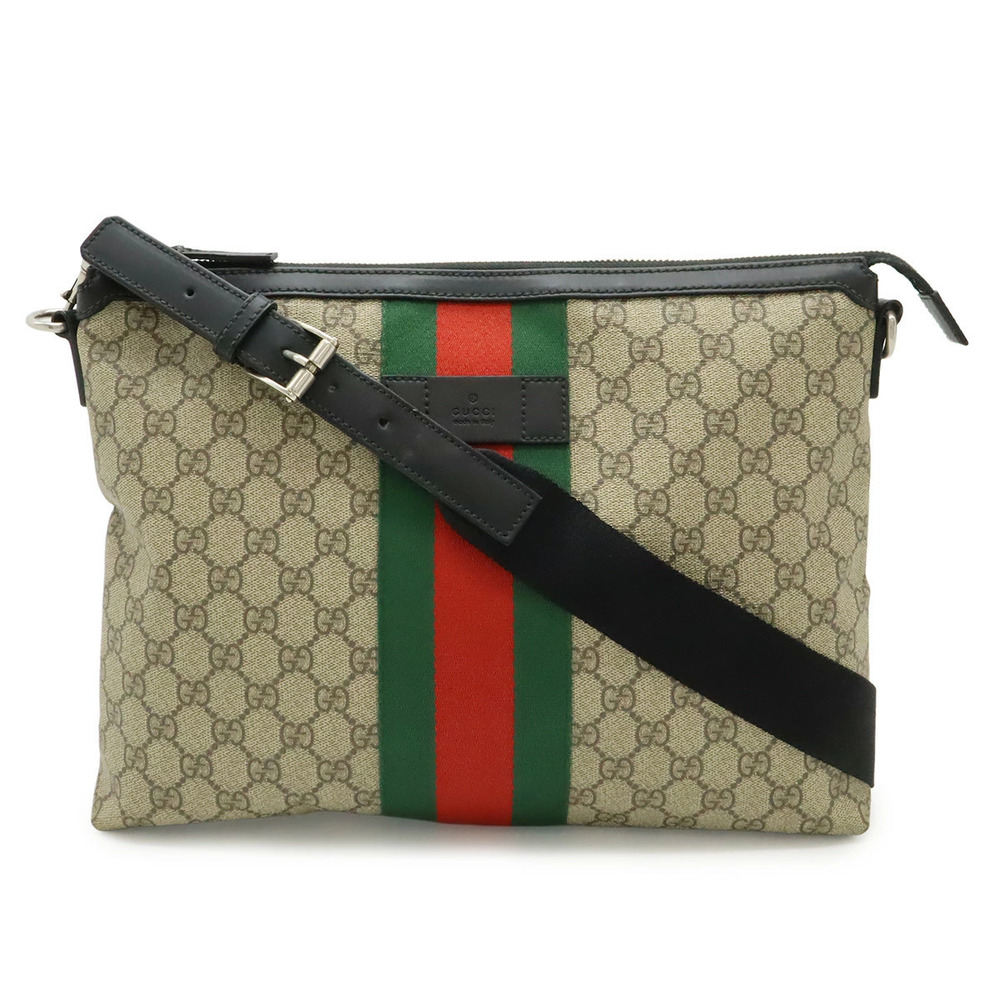 Gucci GG Supreme Sherry Web Messenger Bag Crossbody Beige Cream Black